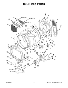 Bulkhead Parts Diagram and Parts List for WED5100HW2  Whirlpool Dryer