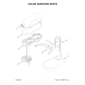 Color Variation Parts Diagram and Parts List for 5KSM60SPXFCU1  KitchenAid Mixer