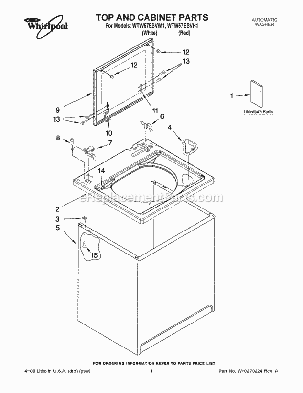Part Location Diagram of W10196538 Whirlpool LIT-LOAD SENSE INFO SHEET