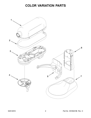 Color Variation Parts Diagram and Parts List for KSM7586PMZ1  Whirlpool Mixer