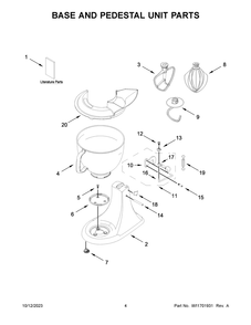 Base And Pedestal Unit Parts Diagram and Parts List for 5KSM150PSNCU5  KitchenAid Mixer