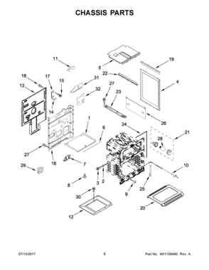 05 - CHASSIS PARTS Diagram and Parts List for MGT8800FZ00  Whirlpool Range