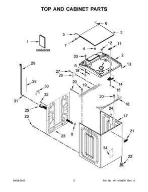 02 - TOP AND CABINET PARTS Diagram and Parts List for MVWB855DW3  Whirlpool Washer