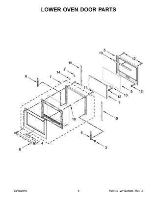 Lower Oven Door Parts Diagram and Parts List for KODE500EBL04  Whirlpool Wall Oven