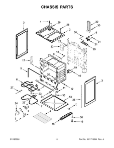 Chassis Parts Diagram and Parts List for WFC150M0JW4  Whirlpool Range