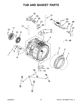 Tub And Basket Parts Diagram and Parts List for WFW9620HBK1  Whirlpool Washer