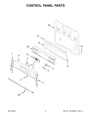 Control Panel Parts Diagram and Parts List for YWFE550S0HV1  Whirlpool Range