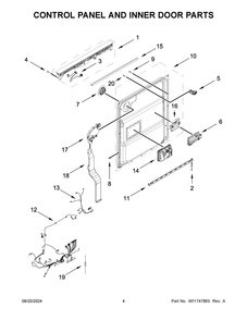 03 - Control Panel And Inner Door Parts Diagram and Parts List for KDTM704KPS3  Whirlpool Dishwasher