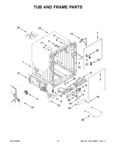 Tub And Frame Parts Diagram and Parts List for WDT751SAPZ1  Whirlpool Dishwasher