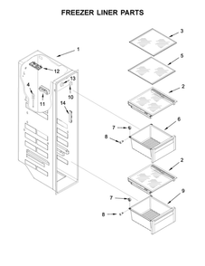 Freezer Liner Parts Diagram and Parts List for WRS970CIDM00  Whirlpool Refrigerator