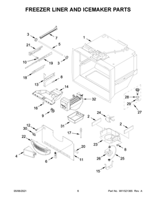 Freezer Liner And Icemaker Parts Diagram and Parts List for WRB322DMHV03  Whirlpool Refrigerator