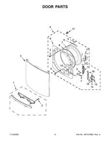Door Parts Diagram and Parts List for YMED6630HC2  Whirlpool Dryer