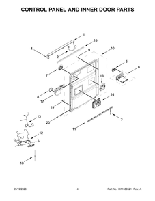 Control Panel And Inner Door Parts Diagram and Parts List for KDFE204KWH2  KitchenAid Dishwasher