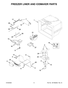 Freezer Liner And Icemaker Parts Diagram and Parts List for WRF535SWHZ11  Whirlpool Refrigerator