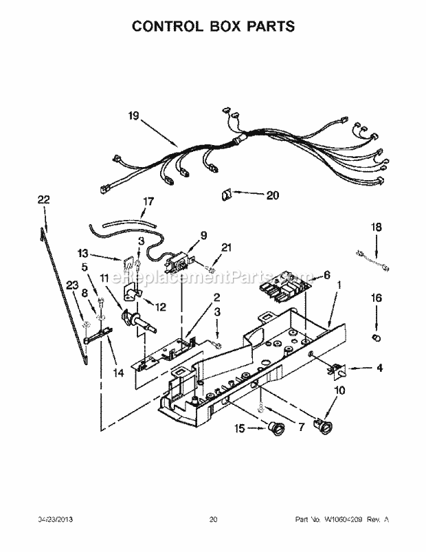 Part Location Diagram of W10553058 Whirlpool CONTROL BOX