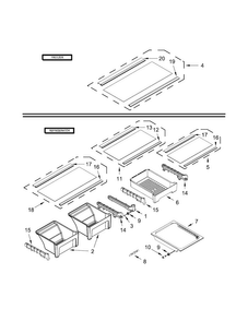 Shelf Parts Diagram and Parts List for WRT148FZDW00  Whirlpool Refrigerator