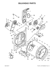 Bulkhead Parts Diagram and Parts List for 4KWED4815FW0  Whirlpool Dryer