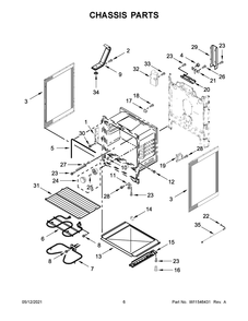Chassis Parts Diagram and Parts List for YWFE505W0JZ1  Whirlpool Range