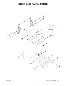 Door And Panel Parts Diagram and Parts List for WDT750SAKB2  Whirlpool Dishwasher