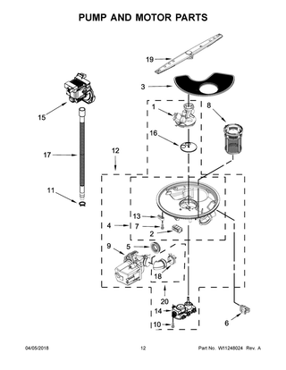 Pump And Motor Parts Diagram and Parts List for IDT870SAGX0  Whirlpool Dishwasher