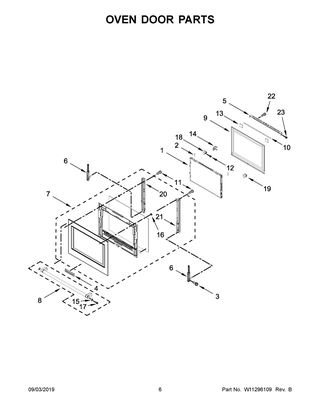 Oven Door Parts Diagram and Parts List for KOSE900HSS00  Whirlpool Wall Oven