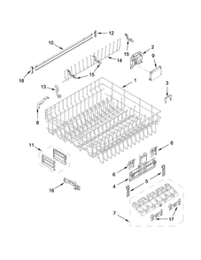 Upper Rack And Track Parts Diagram and Parts List for KDFE454CSS2  KitchenAid Dishwasher