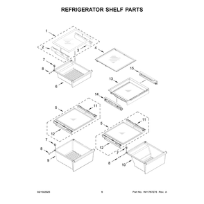 Refrigerator Shelf Parts Diagram and Parts List for KRSF536RPS00  KitchenAid Refrigerator