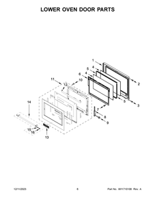 Lower Oven Door Parts Diagram and Parts List for KODE300ESS21  KitchenAid Wall Oven