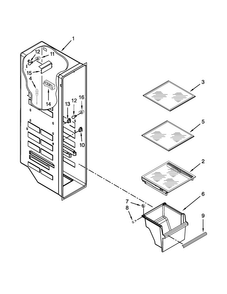 Freezer Liner Parts Diagram and Parts List for WRS571CIDB00  Whirlpool Refrigerator