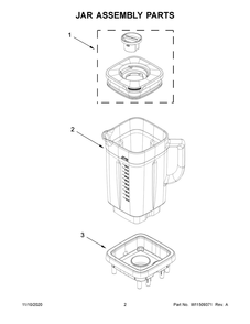 Jar Assembly Parts Diagram and Parts List for 5KSB4054BBK0  Whirlpool Blender