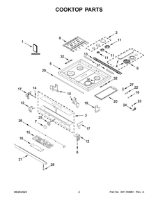 02 - Cooktop Parts Diagram and Parts List for WEGA25H0HZ6  Whirlpool Range