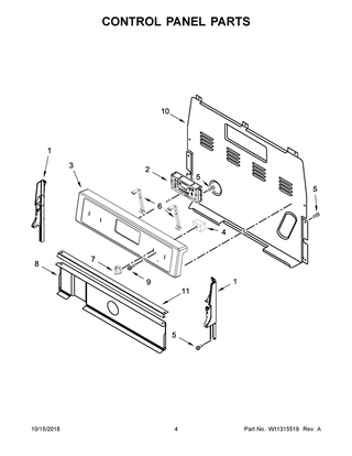 Control Panel Parts Diagram and Parts List for WFE525S0HB1  Whirlpool Range