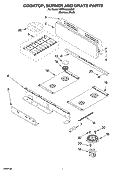 COOKTOP, BURNER AND GRATE PARTS Diagram and Parts List for KDRP463LSS02  KitchenAid Range
