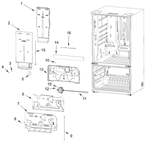 Duct Parts Diagram and Parts List for WRFF3336SW00 WRFF3336SB00-WRFF3336SZ00 Whirlpool Refrigerator