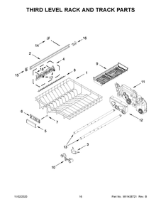 Third Level Rack And Track Parts Diagram and Parts List for KDPM604KBS0  Whirlpool Dishwasher