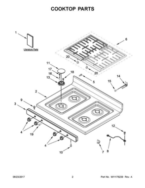 02 - Cooktop Parts Diagram and Parts List for WFG320M0BB2  Whirlpool Range