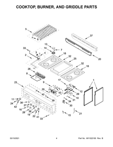 Cooktop, Burner, And Griddle Parts Diagram and Parts List for JGRP536HM01  Whirlpool Range