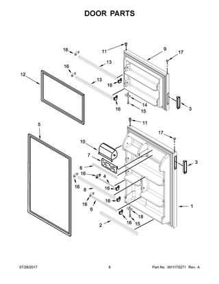 Door Parts Diagram and Parts List for IRT138FDM00  Whirlpool Refrigerator