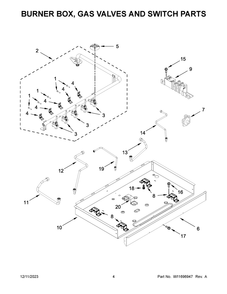 Burner Box, Gas Valves And Switch Parts Diagram and Parts List for WCGK5036PS00  Whirlpool Cooktop