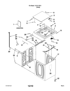 Top And Cabinet Parts Diagram and Parts List for 11021112011  Kenmore Washer