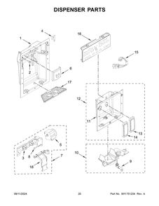 11 - Dispenser Parts Diagram and Parts List for JBSS48E22L01  Whirlpool Refrigerator
