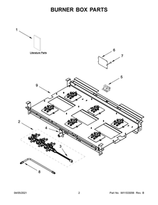 Burner Box Parts Diagram and Parts List for KFGC506JYP02  Whirlpool Range