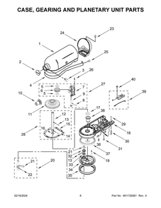 Case, Gearing And Planetary Unit Parts Diagram and Parts List for 5KSM192XDABK5  KitchenAid Mixer