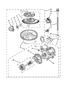 Pump, Washarm And Motor Parts Diagram and Parts List for KUDS30FXWHA  KitchenAid Dishwasher