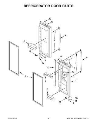 Refrigerator Door Parts Diagram and Parts List for WRX735SDHZ02  Whirlpool Refrigerator