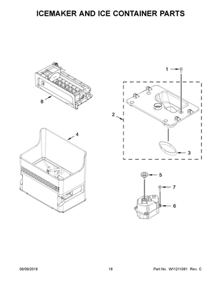 Icemaker And Ice Container Parts Diagram and Parts List for KRFC704FPS01  Whirlpool Refrigerator