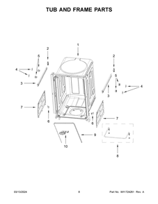 Tub And Frame Parts Diagram and Parts List for WDPS5118PB0  Whirlpool Dishwasher