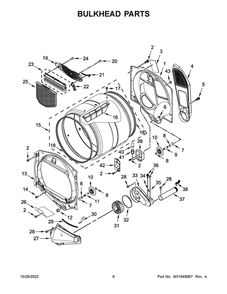 Bulkhead Parts Diagram and Parts List for YWED5100HW3  Whirlpool Dryer