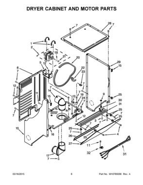 04 - DRYER CABINET AND MOTOR PARTS Diagram and Parts List for YWET4024EW0  Whirlpool Washer Dryer Combo
