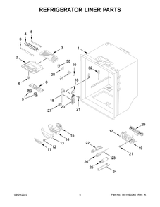 Refrigerator Liner Parts Diagram and Parts List for KRFC300EBS08  KitchenAid Refrigerator